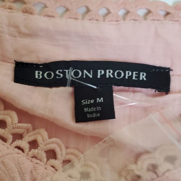 $140 NEW Boston Proper EYELET NUDE PINK FEMININE CAMI LONG SLEEVE TOP MEDIUM NWT - Picture 5 of 10